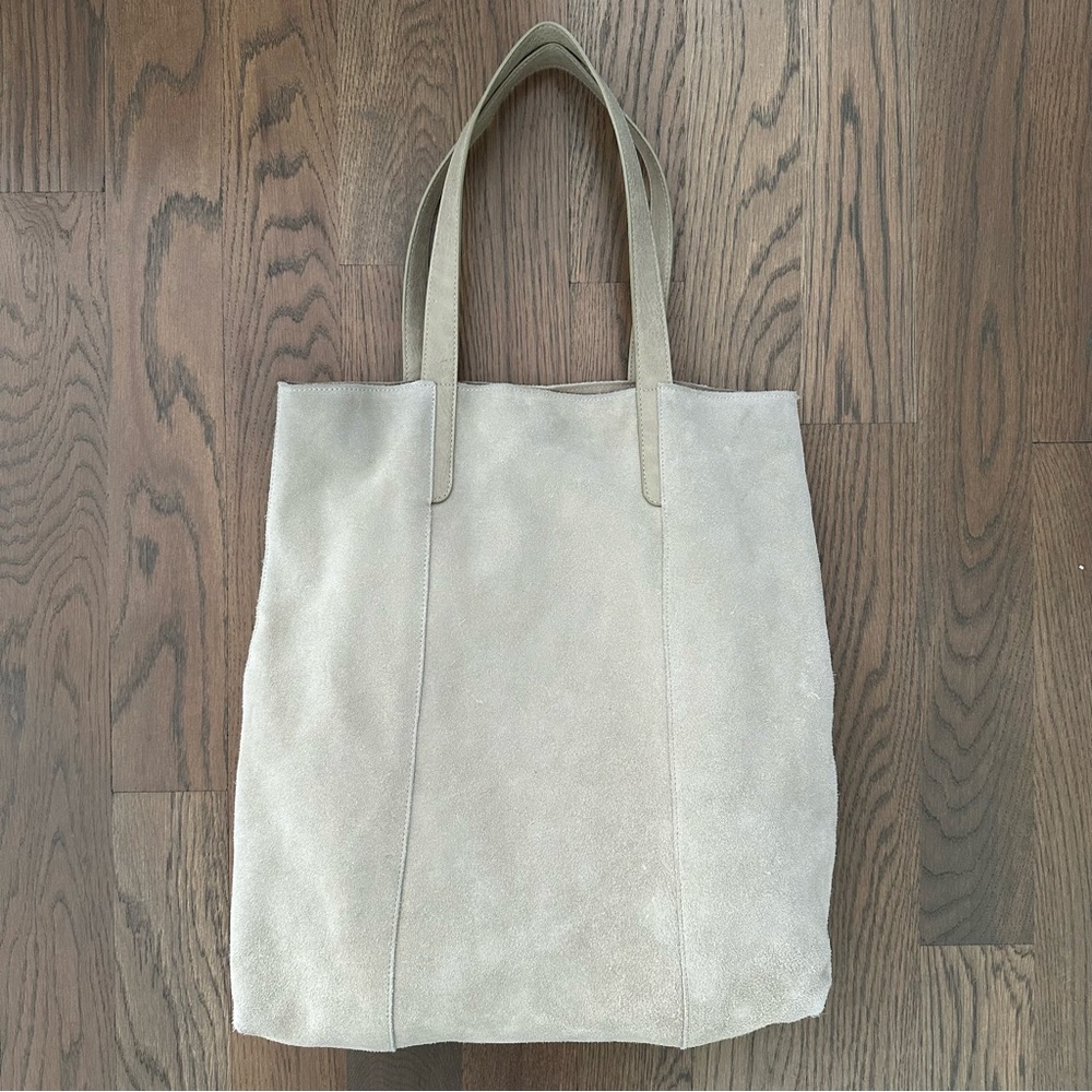 Merona Genuine Suede Leather and Cotton Shopper Tote Bag in Ivory Grey Tone